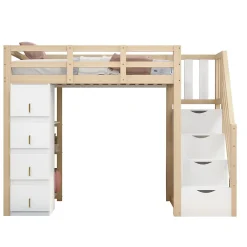 Enfant Redom Lit superposé 90x200 cm avec 4 tiroirs et échelle sécurisée en bois massif, gain de place chambre enfant