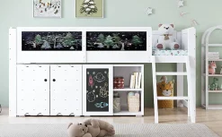 Redom Lit superposé 90x200 cm avec armoire 2 portes, tableau à craie et échelle inclinée en pin/MDF Best