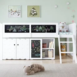 Redom Lit superposé 90x200 cm avec armoire 2 portes, tableau à craie et échelle inclinée en pin/MDF Best