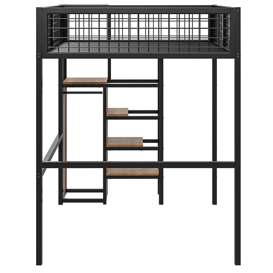 Enfant Redom Lit superposé 140x200 cm avec armoire intégrée et échelle sécurisée, structure métal noir