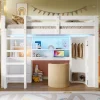 Enfant Redom Lit superposé 90x200 cm avec bureau intégré et armoire intégrée en pin massif blanc