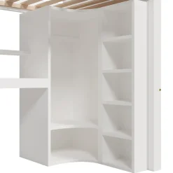 Enfant Redom Lit superposé 90x200 cm avec bureau intégré et armoire intégrée en pin massif blanc
