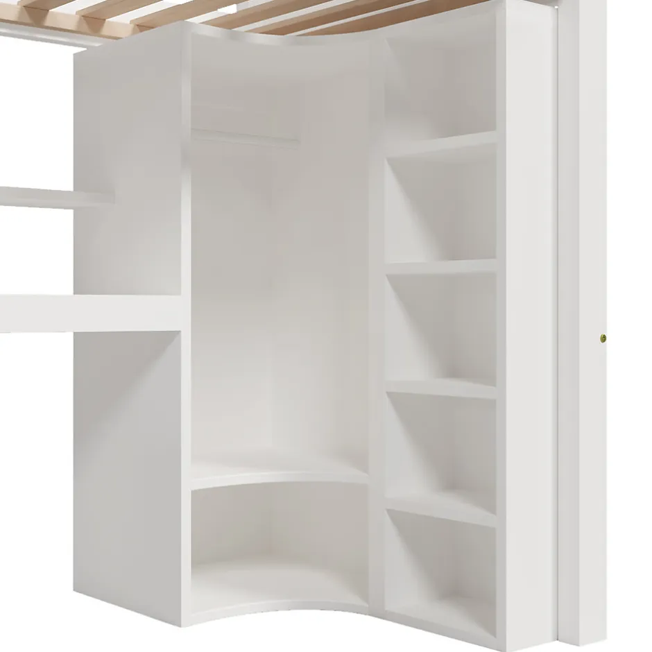 Enfant Redom Lit superposé 90x200 cm avec bureau intégré et armoire intégrée en pin massif blanc