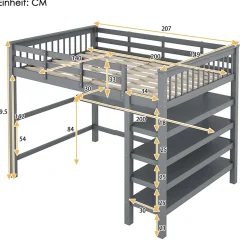Redom Lit superposé 140x200 cm avec bureau intégré et étagères en pin massif et MDF, finition grise, gain de place Sale