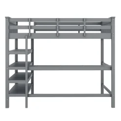 Redom Lit superposé 140x200 cm avec bureau intégré et étagères en pin massif et MDF, finition grise, gain de place Sale