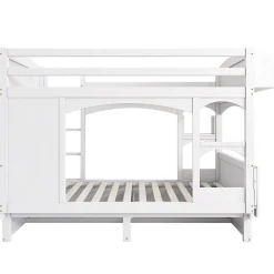 Enfant Redom Lit superposé 90x200 cm avec bureau rabattable, 2 tiroirs et sommier à lattes, structure bois massif
