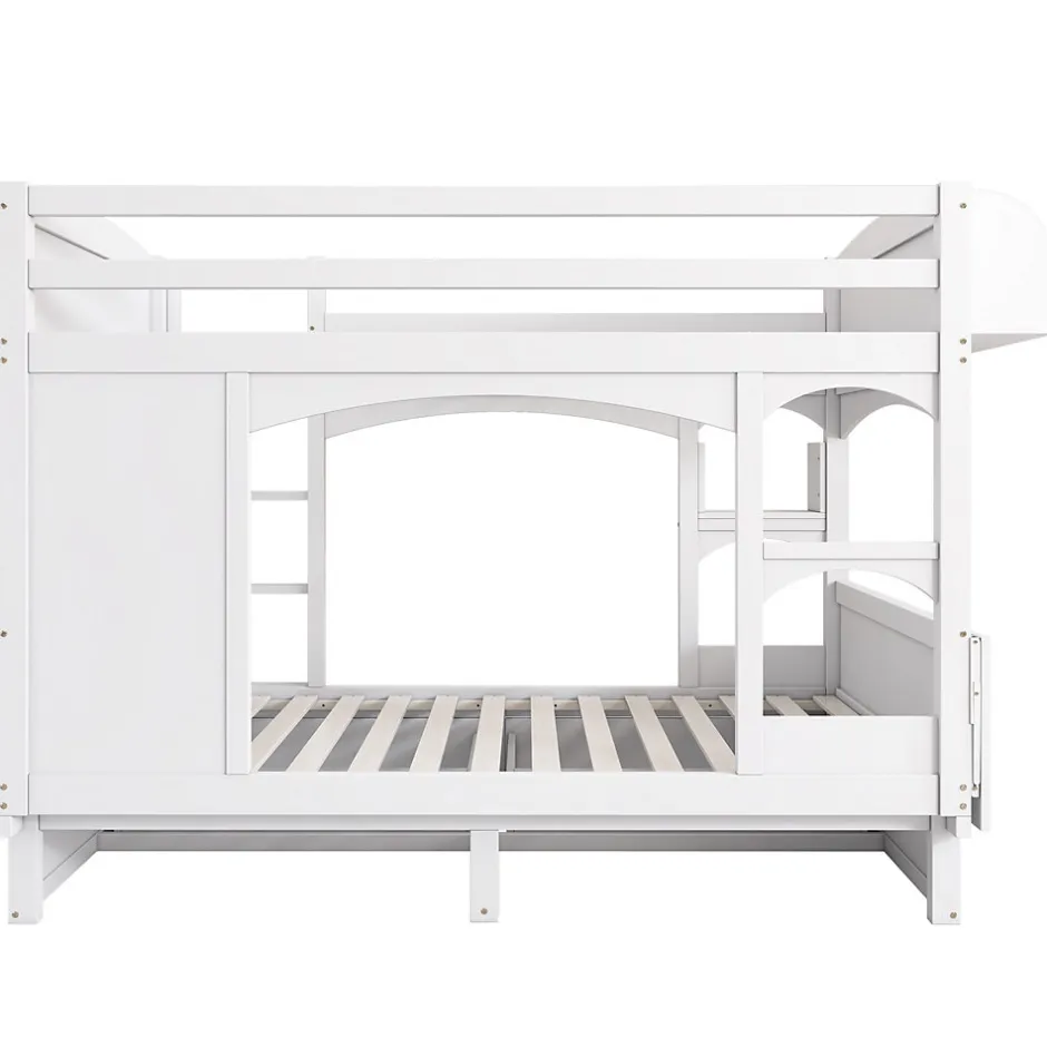 Enfant Redom Lit superposé 90x200 cm avec bureau rabattable, 2 tiroirs et sommier à lattes, structure bois massif
