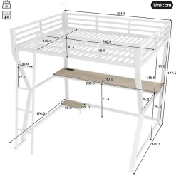 Redom Lit superposé 140x200 cm avec bureau intégré, étagère ordinateur et bande LED, structure métal et MDF, blanc Best