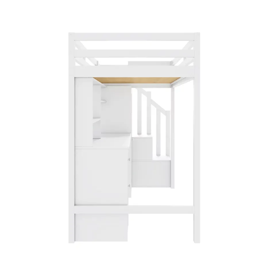 Redom Lit superposé 90x200 cm avec bureau intégré, armoire et tiroirs en bois massif blanc Clearance