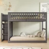 Enfant Redom Lit superposé 140x200 cm avec échelle sécurisée et 4 tiroirs de rangement, structure bois gris
