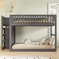 Enfant Redom Lit superposé 140x200 cm avec échelle sécurisée et 4 tiroirs de rangement, structure bois gris