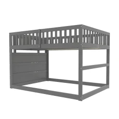 Enfant Redom Lit superposé 140x200 cm avec échelle sécurisée et 4 tiroirs de rangement, structure bois gris