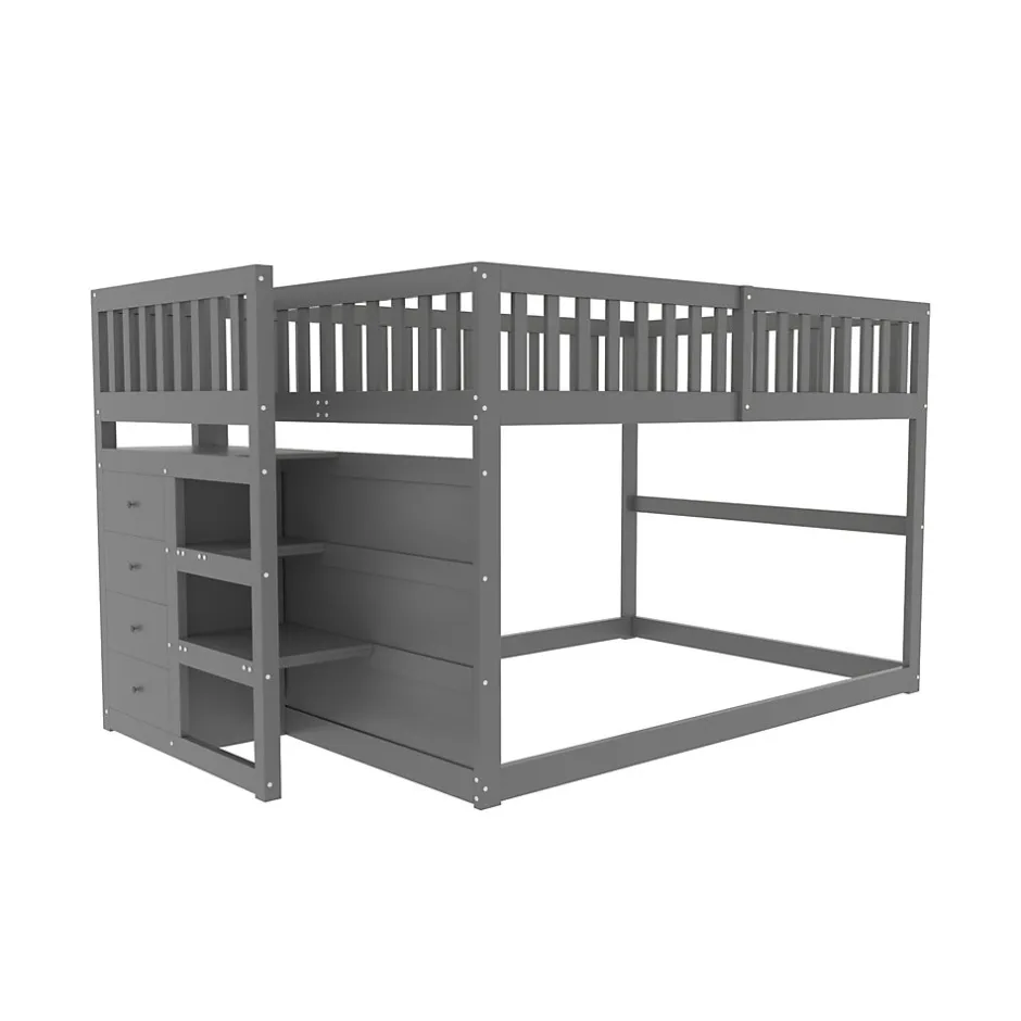 Enfant Redom Lit superposé 140x200 cm avec échelle sécurisée et 4 tiroirs de rangement, structure bois gris