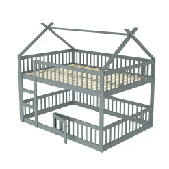 Enfant Redom Lit superposé 140x200 cm avec échelle intégrée et structure en bois massif, design loft gris