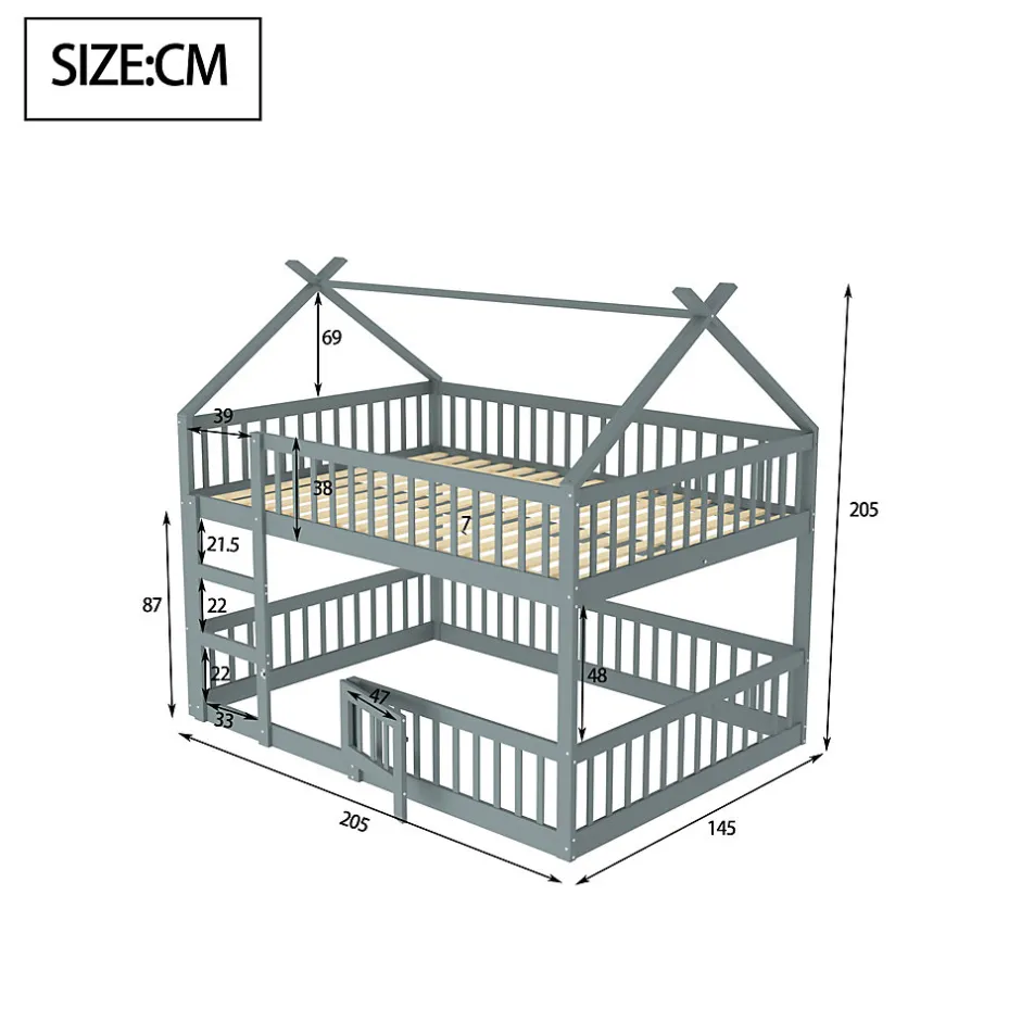 Enfant Redom Lit superposé 140x200 cm avec échelle intégrée et structure en bois massif, design loft gris