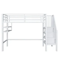 Enfant Redom Lit superposé 90x200 cm avec échelle intégrée et rangements, structure métal blanc design contemporain gain de place