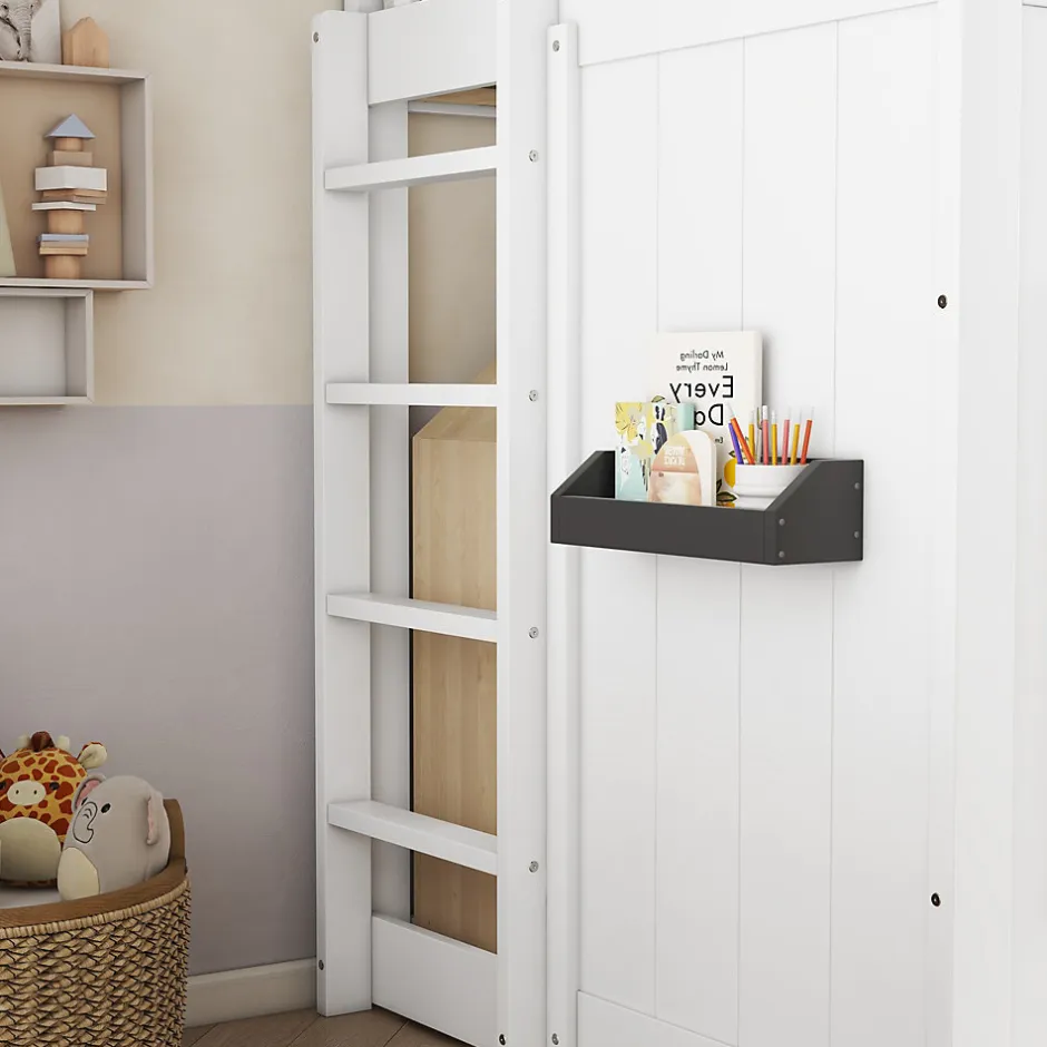 Enfant Redom Lit superposé 90x200 cm avec escalier intégré, cabane décorative et structure en pin/MDF, gain de place