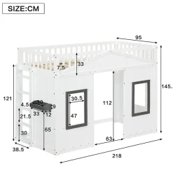 Enfant Redom Lit superposé 90x200 cm avec escalier intégré, cabane décorative et structure en pin/MDF, gain de place