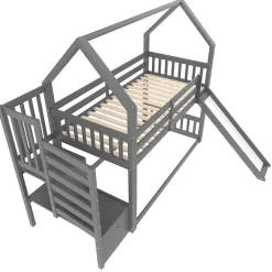 Redom Lit superposé 90x200 cm avec escalier de rangement et toboggan, structure en pin et MDF, chambre enfant Clearance