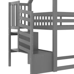 Redom Lit superposé 90x200 cm avec escalier de rangement et toboggan, structure en pin et MDF, chambre enfant Clearance