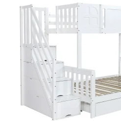 Enfant Fortuna lai Lit superposé 90x200 cm, avec fenêtre, toboggan, étagères, 4 rangements, cadre bois