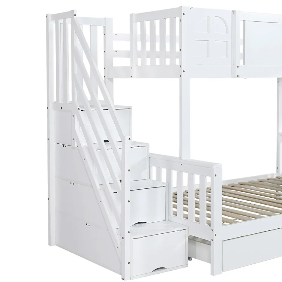 Enfant Fortuna lai Lit superposé 90x200 cm, avec fenêtre, toboggan, étagères, 4 rangements, cadre bois