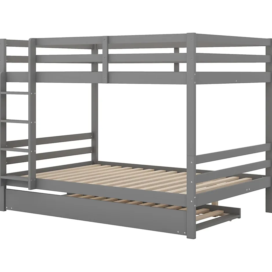 Redom Lit superposé 140x200 cm avec lit gigogne et escalier intégré, structure pin/MDF grise Online