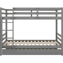 Redom Lit superposé 140x200 cm avec lit gigogne et escalier intégré, structure pin/MDF grise Online