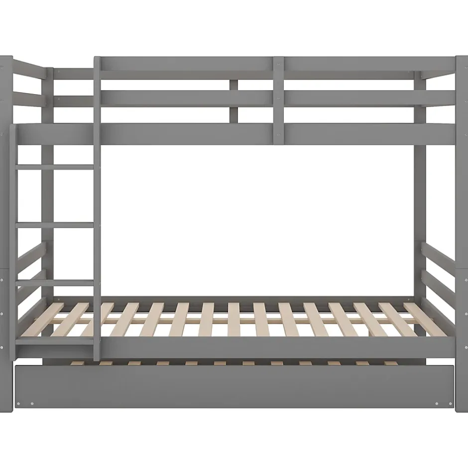 Redom Lit superposé 140x200 cm avec lit gigogne et escalier intégré, structure pin/MDF grise Online