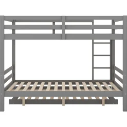 Redom Lit superposé 140x200 cm avec lit gigogne et escalier intégré, structure pin/MDF grise Online