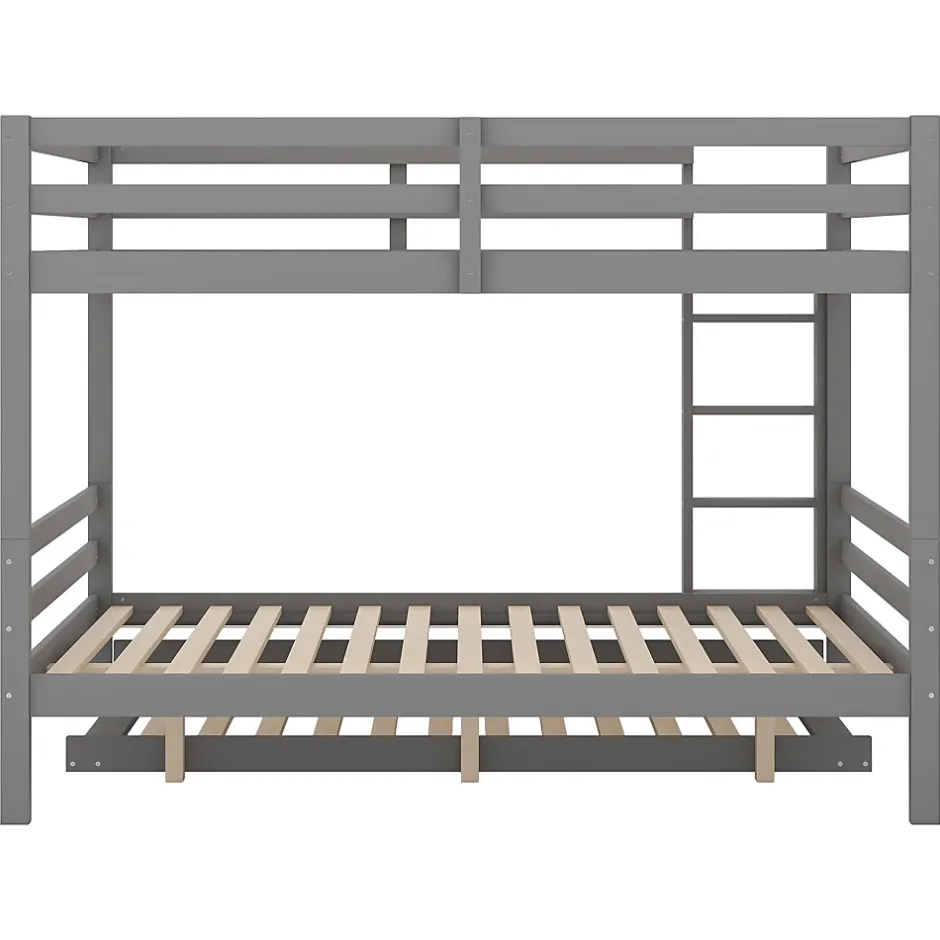 Redom Lit superposé 140x200 cm avec lit gigogne et escalier intégré, structure pin/MDF grise Online