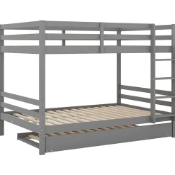 Redom Lit superposé 140x200 cm avec lit gigogne et escalier intégré, structure pin/MDF grise Online