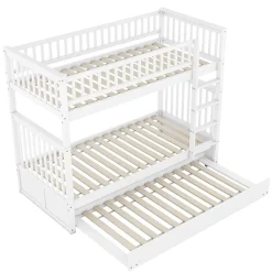 Redom Lit superposé 90x200 cm avec lit gigogne et échelle intégrée en pin blanc, modulable, gain de place Hot