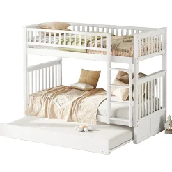 Redom Lit superposé 90x200 cm avec lit gigogne et échelle intégrée en pin blanc, modulable, gain de place Hot