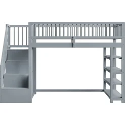 Enfant Redom Lit superposé 90x200 cm avec rangements intégrés et échelle de sécurité en bois massif, gain de place