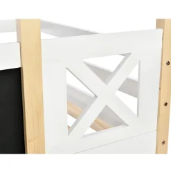 Enfant Redom Lit superposé 90x200 cm avec sommier inclus et échelle intégrée, toit ludique et tableau, pin massif/MDF blanc