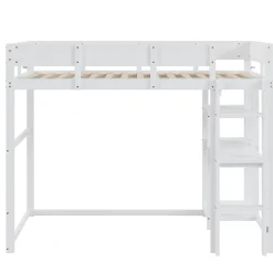 Redom Lit superposé 90x200 cm avec étagère intégrée et garde-corps, structure en pin massif blanc, solution gain de place Online