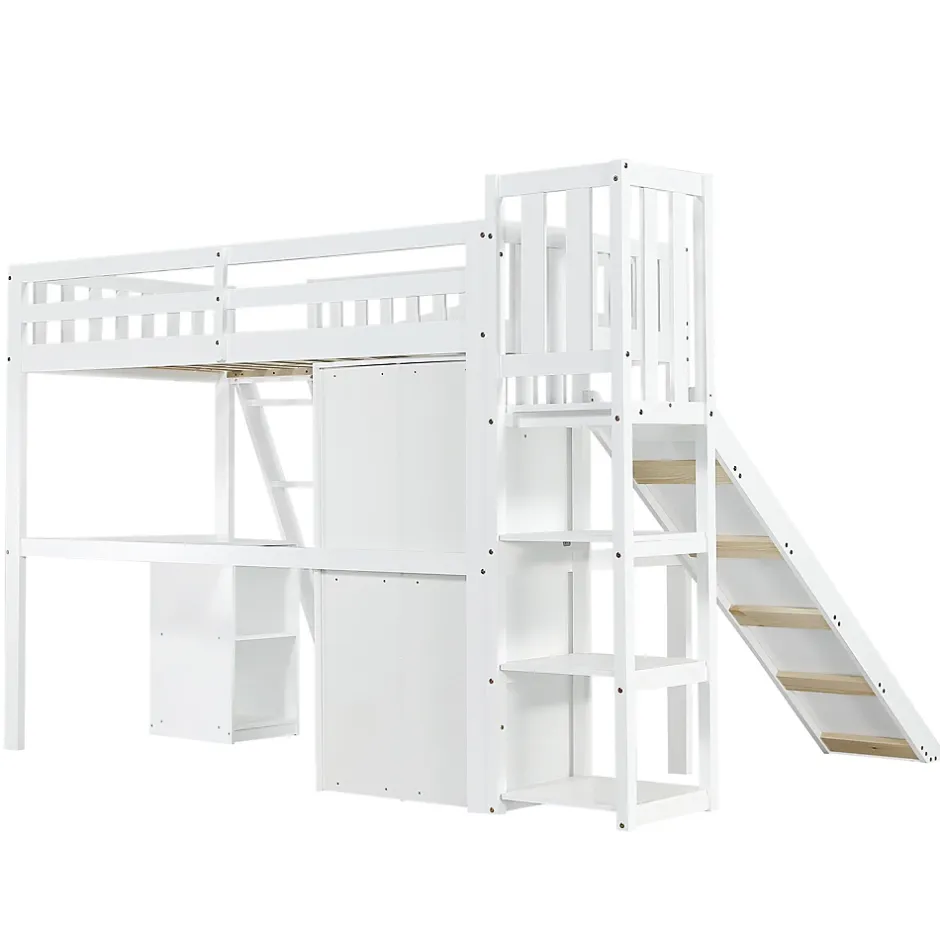 Fortuna lai Lit superposé 90x200 cm avec table, armoire, sécurité, échelle 4 marches, cadre bois Clearance