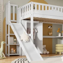Fortuna lai Lit superposé 90x200 cm avec table, armoire, sécurité, échelle 4 marches, cadre bois Clearance