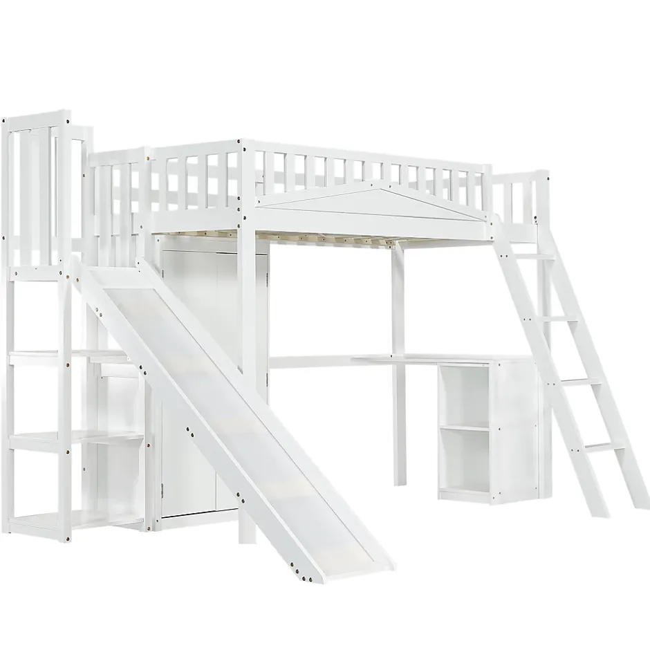 Fortuna lai Lit superposé 90x200 cm avec table, armoire, sécurité, échelle 4 marches, cadre bois Clearance