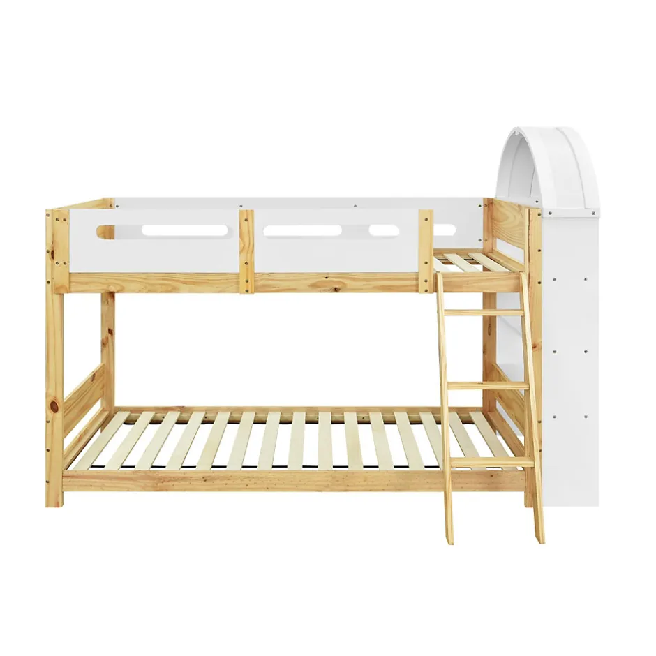 Enfant Redom Lit superposé 90x200 cm avec étagère 3 niveaux et échelle 3 marches en pin massif/MDF