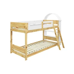 Enfant Redom Lit superposé 90x200 cm avec étagère 3 niveaux et échelle 3 marches en pin massif/MDF
