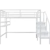 Redom Lit superposé 140x200 cm avec étagères intégrées et échelle de rangement, structure métal blanche Best