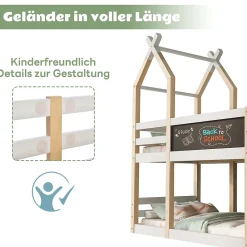 Okwish Lit superposé 90x200 cm avec tableau noir intégré - Lit enfant pratique avec sommiers inclus - Sans matelas - Blanc Best