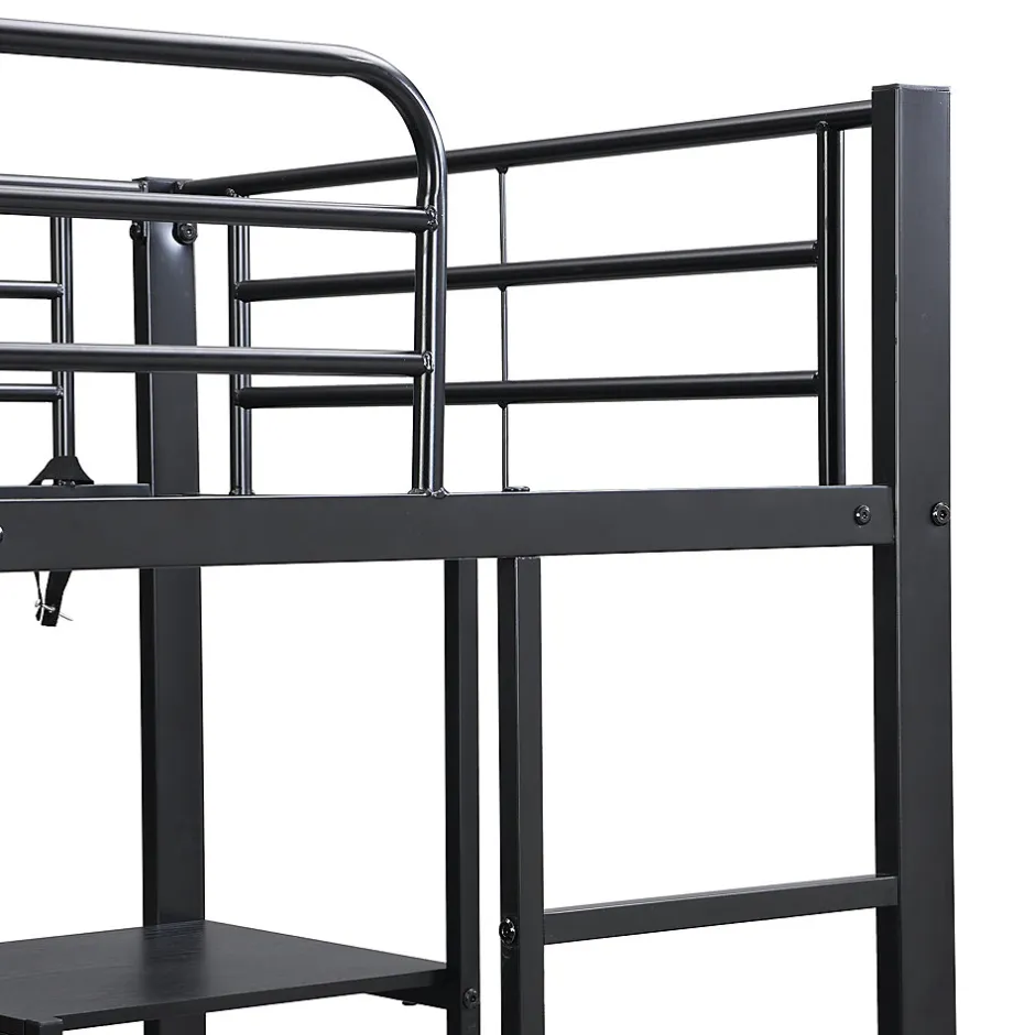 Enfant Fortuna lai Lit superposé 90x200 cm, avec table, armoire, échelle 5 marches, cadre métal, noir