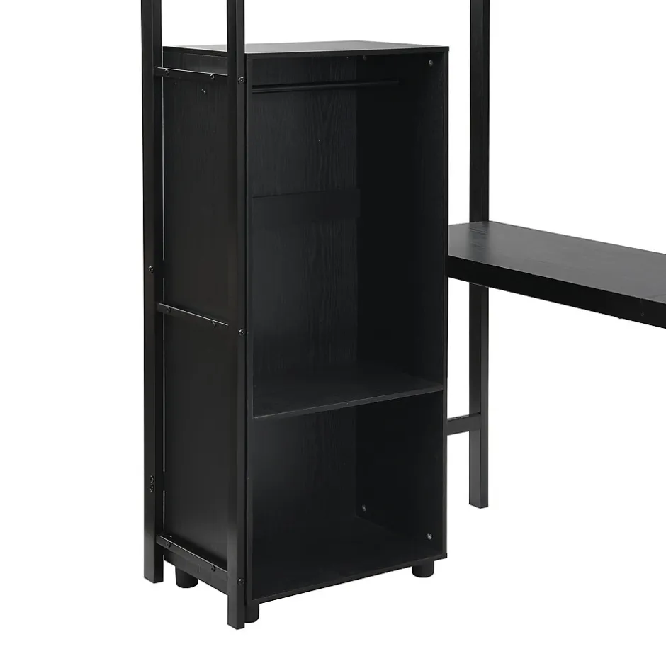 Enfant Fortuna lai Lit superposé 90x200 cm, avec table, armoire, échelle 5 marches, cadre métal, noir