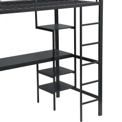 Enfant Fortuna lai Lit superposé 90x200 cm, avec table, armoire, échelle 5 marches, cadre métal, noir