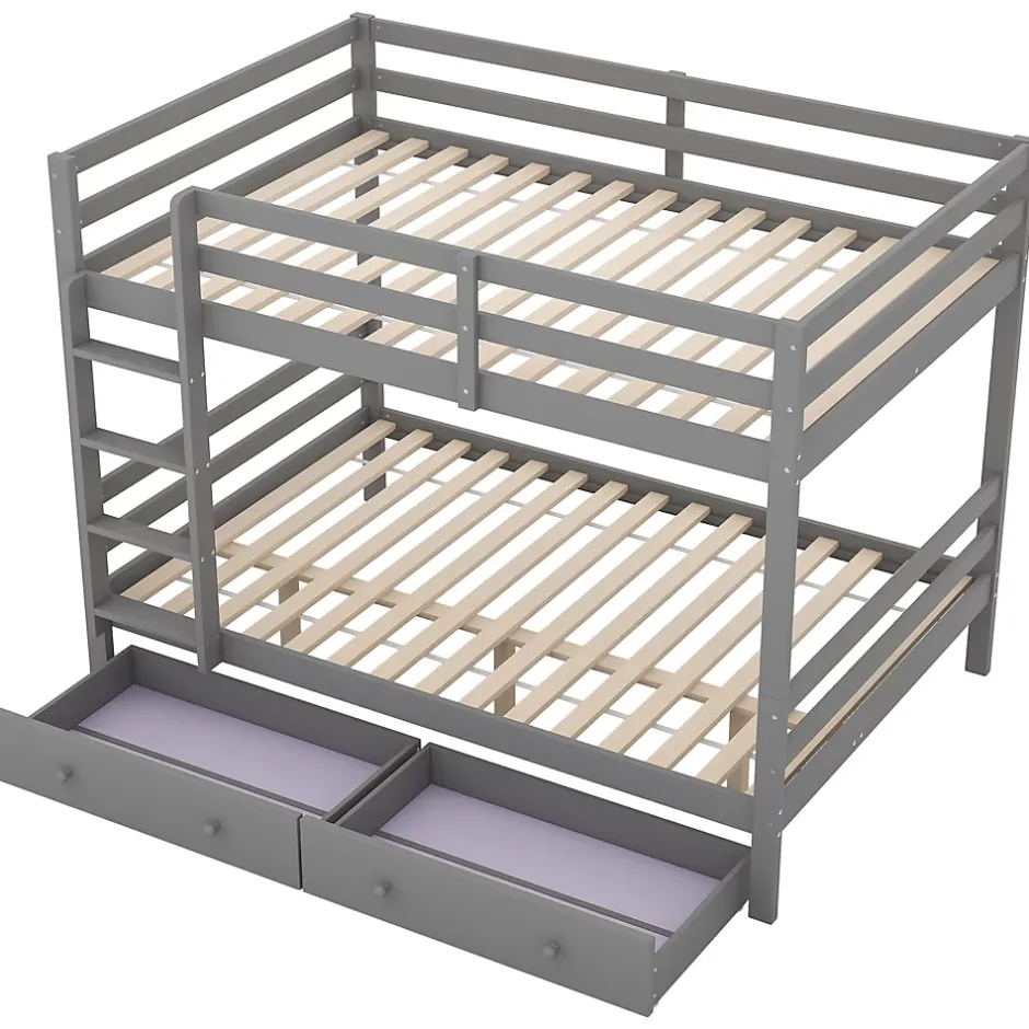 Redom Lit superposé 140x200 cm avec tiroirs de rangement et échelle intégrée, structure pin/MDF gris Hot