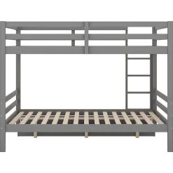 Redom Lit superposé 140x200 cm avec tiroirs de rangement et échelle intégrée, structure pin/MDF gris Hot