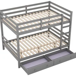Redom Lit superposé 140x200 cm avec tiroirs de rangement et échelle intégrée, structure pin/MDF gris Hot